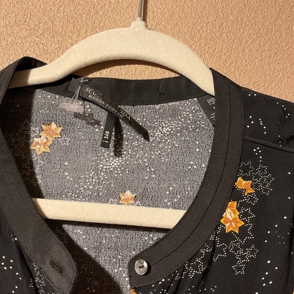 Scotch&Soda black Star Print Long Contemporary Tunic Midi Dress M C8 - Picture 3 of 4